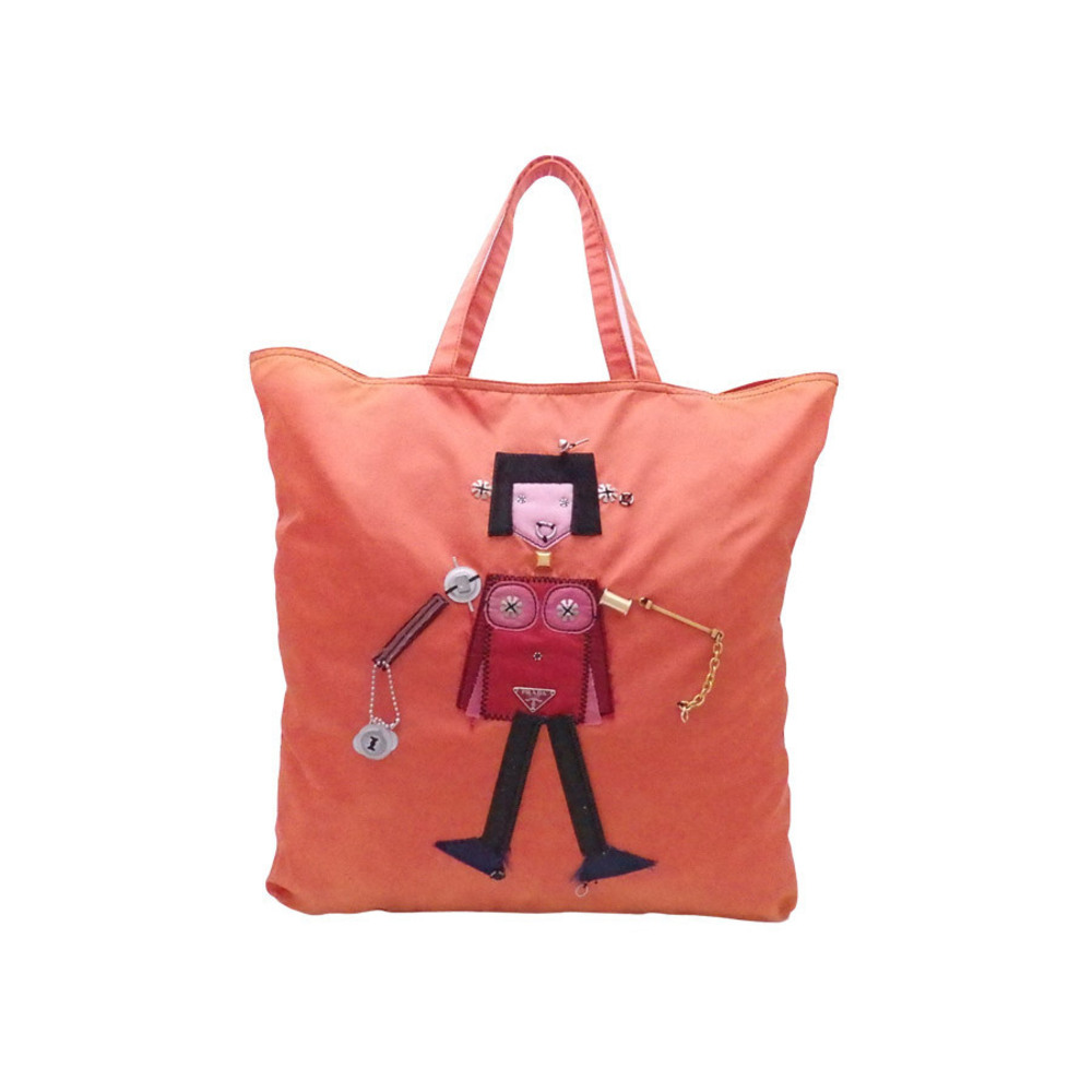 Prada Robot Black Tote Bag Orange Multicolor Nylon